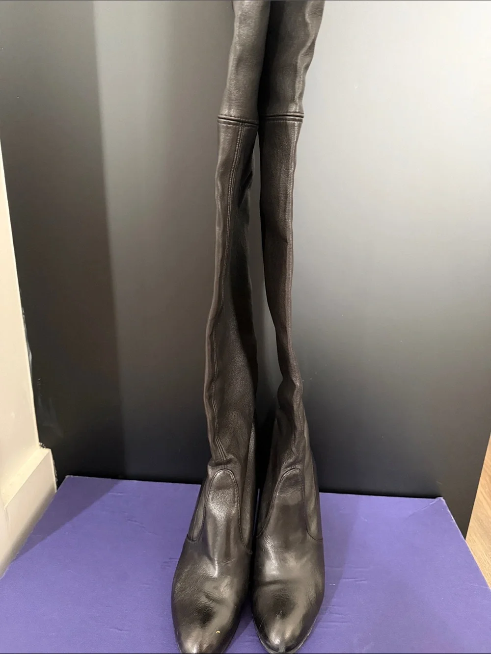 Stuart Weitzman Black Leather Over-the-Knee High Heel Boots